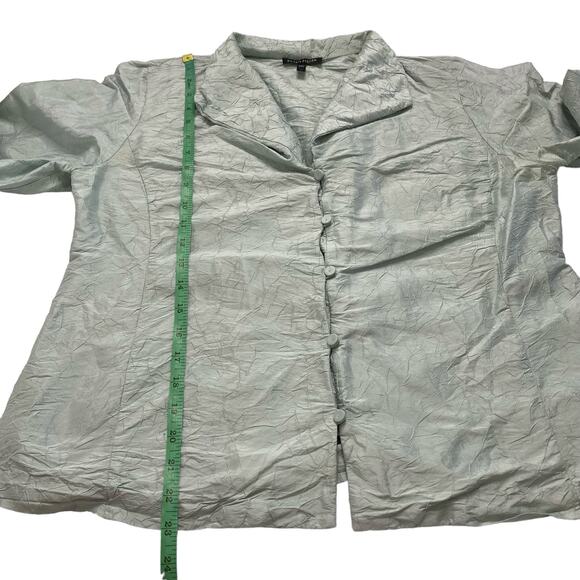 EILEEN FISHER Crinkle Silk Mint Green Button Front Blouse Size Medium #F9CD - Picture 9 of 10